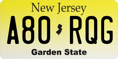 NJ license plate A80RQG