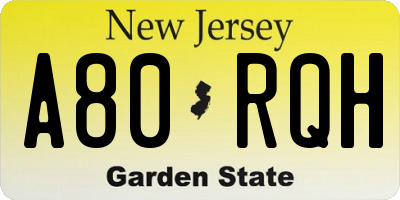 NJ license plate A80RQH