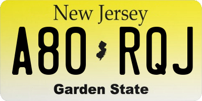 NJ license plate A80RQJ