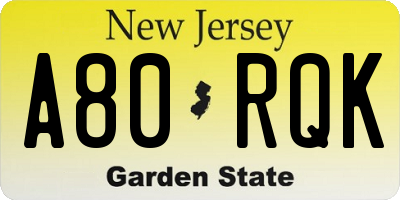 NJ license plate A80RQK
