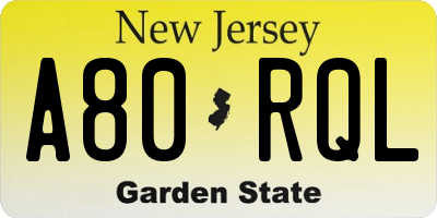 NJ license plate A80RQL
