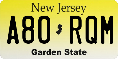 NJ license plate A80RQM