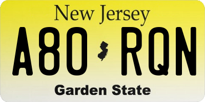 NJ license plate A80RQN