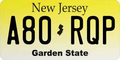NJ license plate A80RQP
