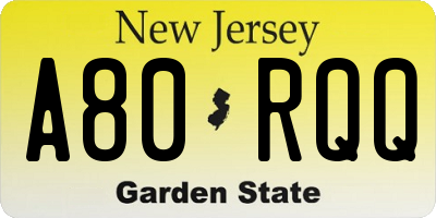 NJ license plate A80RQQ