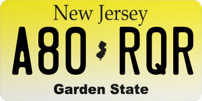 NJ license plate A80RQR