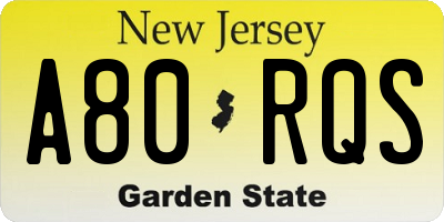 NJ license plate A80RQS