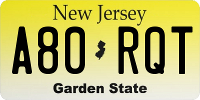 NJ license plate A80RQT