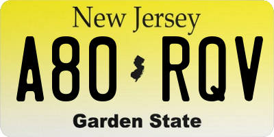 NJ license plate A80RQV