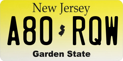 NJ license plate A80RQW