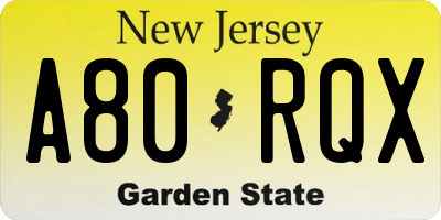 NJ license plate A80RQX