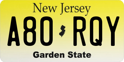 NJ license plate A80RQY