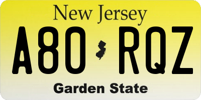 NJ license plate A80RQZ