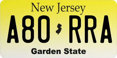 NJ license plate A80RRA