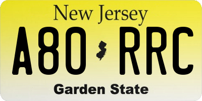 NJ license plate A80RRC