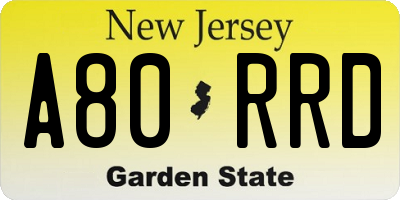 NJ license plate A80RRD
