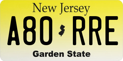 NJ license plate A80RRE
