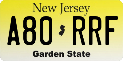 NJ license plate A80RRF