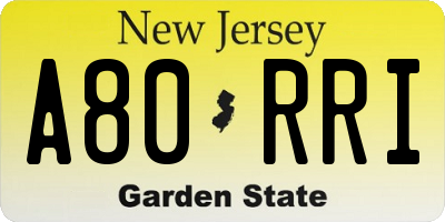 NJ license plate A80RRI
