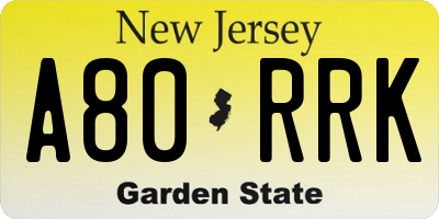NJ license plate A80RRK