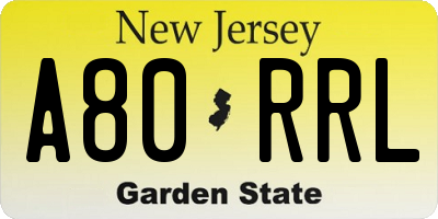 NJ license plate A80RRL