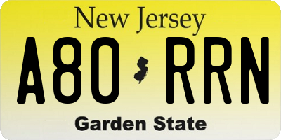 NJ license plate A80RRN