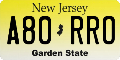 NJ license plate A80RRO