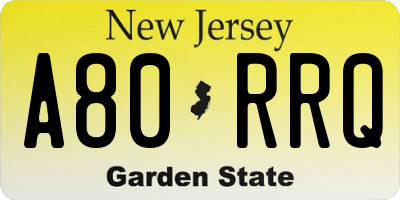 NJ license plate A80RRQ