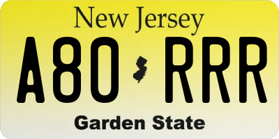 NJ license plate A80RRR