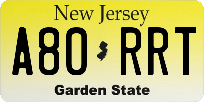 NJ license plate A80RRT