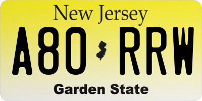 NJ license plate A80RRW
