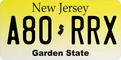 NJ license plate A80RRX