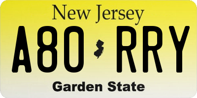 NJ license plate A80RRY