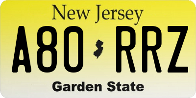 NJ license plate A80RRZ