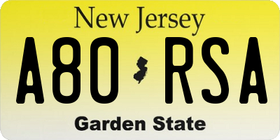 NJ license plate A80RSA