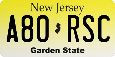 NJ license plate A80RSC