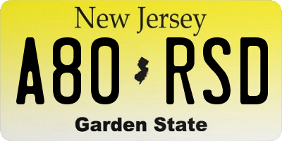 NJ license plate A80RSD