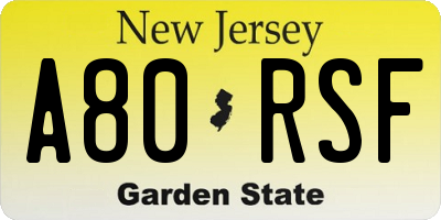 NJ license plate A80RSF