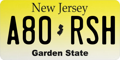 NJ license plate A80RSH
