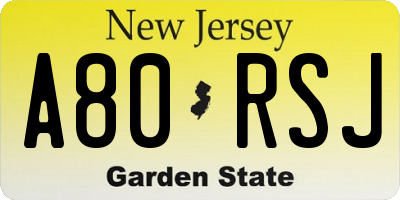 NJ license plate A80RSJ