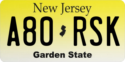 NJ license plate A80RSK