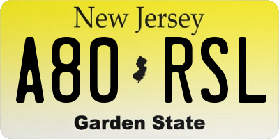 NJ license plate A80RSL