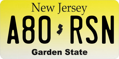 NJ license plate A80RSN
