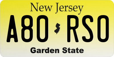 NJ license plate A80RSO