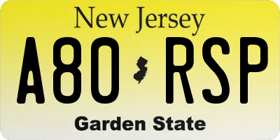 NJ license plate A80RSP