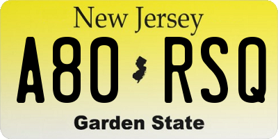 NJ license plate A80RSQ