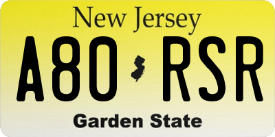 NJ license plate A80RSR