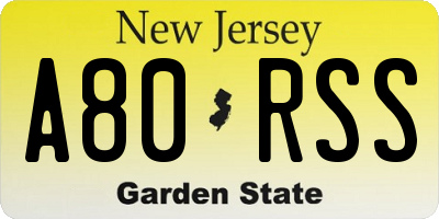 NJ license plate A80RSS