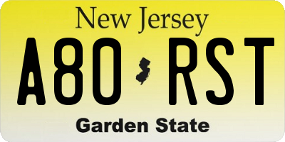 NJ license plate A80RST