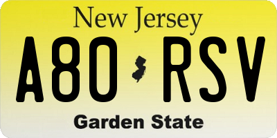 NJ license plate A80RSV
